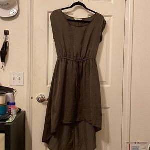 Satin High/Low Dress in Olive/Bronze